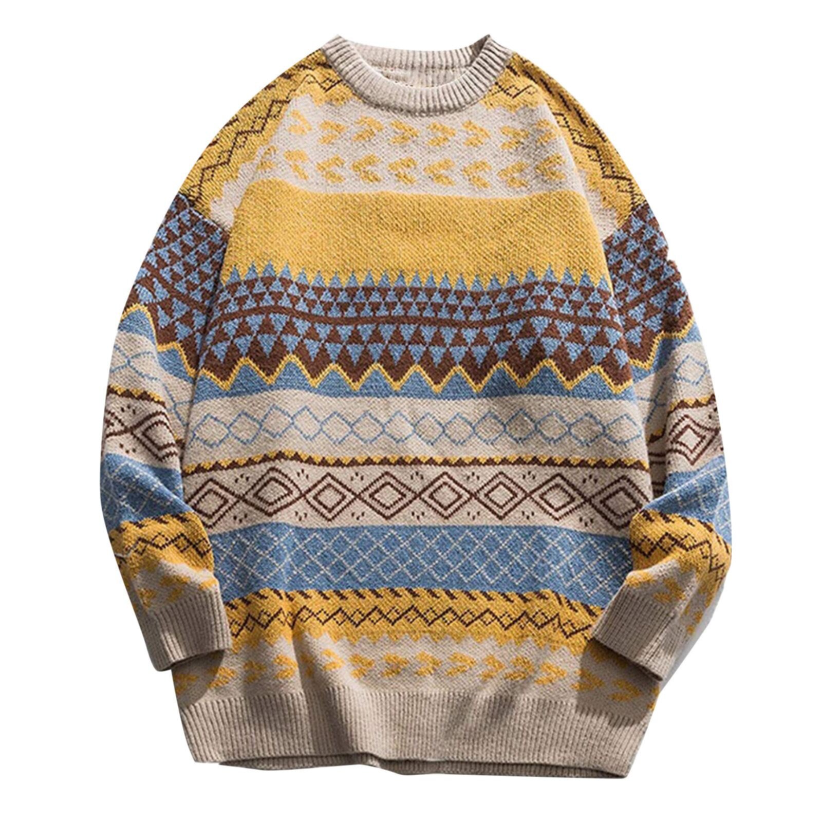 New Winter Round Collar Jacquard Men's Sweater